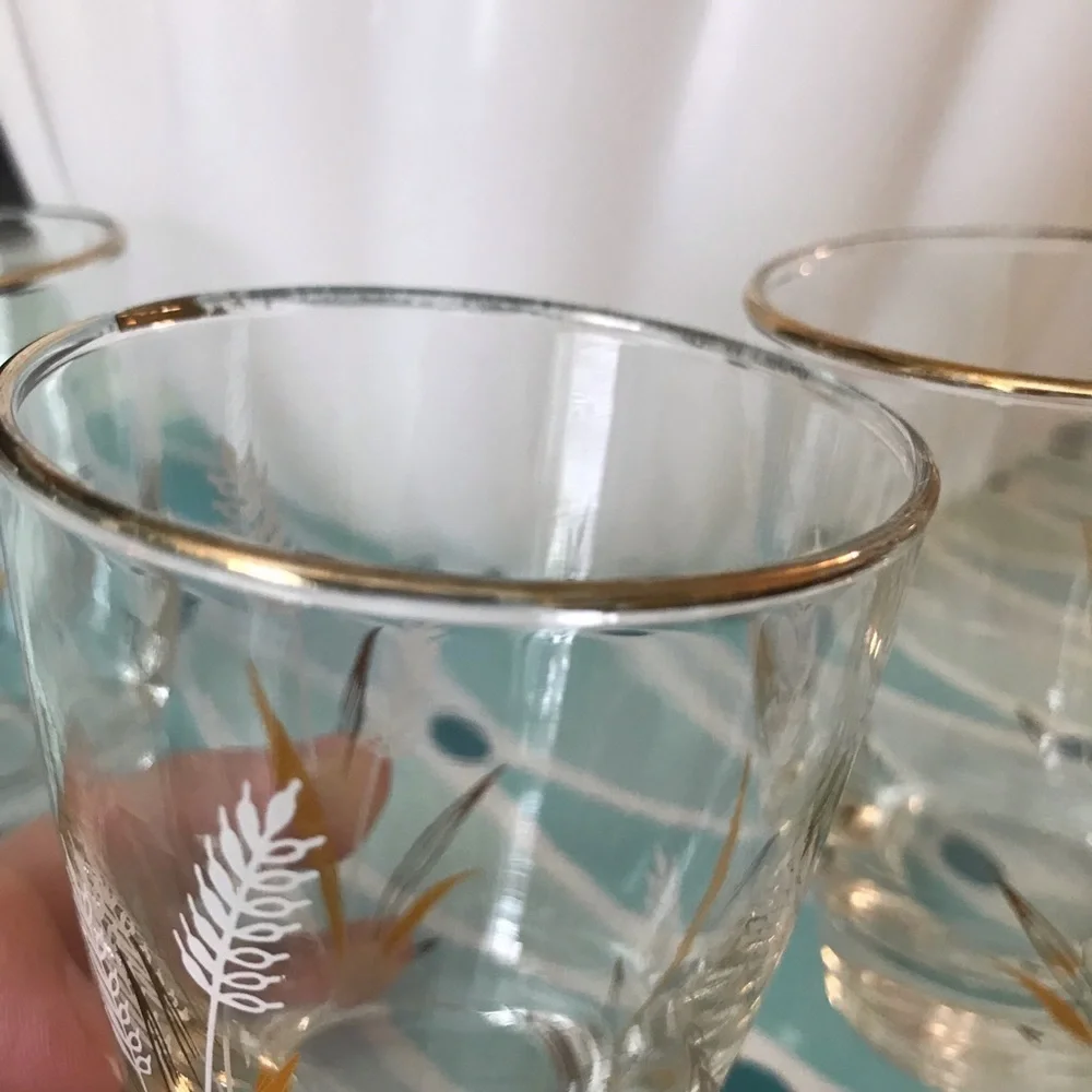 Vintage Libbey Juice Glasses Wheat gold white tan brown
